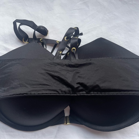 Victoria's Secret 34DD Very Sexy Push Up Bra Black Front Close Laceup Racerback - Picture 4 of 9